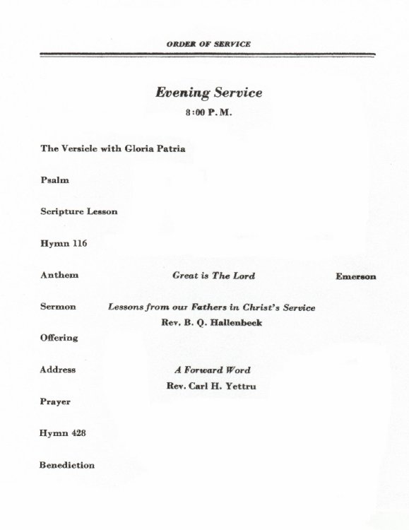 [ 1931 program, evening service ]